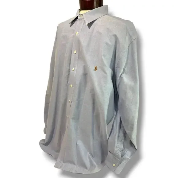 3XLT Ralph Lauren Mens Tall Button Down Blue Oxford Shirt Classic Fit - Picture 2 of 8